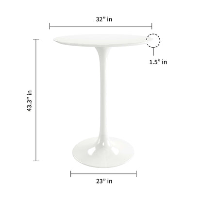 Table de bar ronde blanche en fibre de verre et métal de 32 po