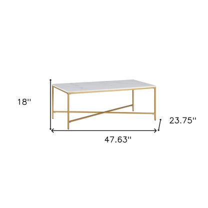 Table basse en acier blanc et doré de 48 po