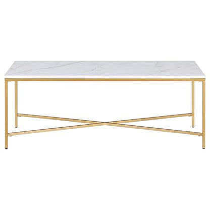 Table basse en acier blanc et doré de 48 po