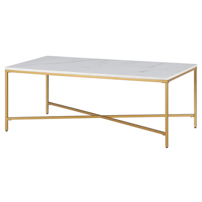 Table basse en acier blanc et doré de 48 po