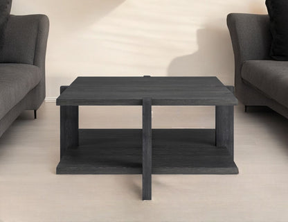 Table basse carrée grise de 35 po avec étagère