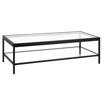 Table basse en verre et acier transparent et noir de 54 po avec étagère