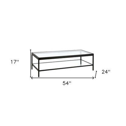 Table basse en verre et acier transparent et noir de 54 po avec étagère