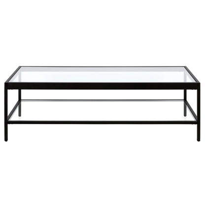 Table basse en verre et acier transparent et noir de 54 po avec étagère