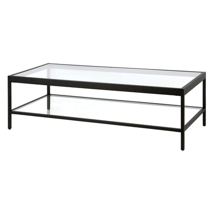 Table basse en verre et acier transparent et noir de 54 po avec étagère