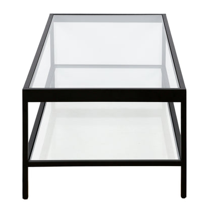 Table basse en verre et acier transparent et noir de 54 po avec étagère