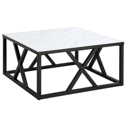 Table basse carrée en acier blanc et noir de 35 po