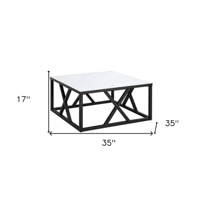 Table basse carrée en acier blanc et noir de 35 po