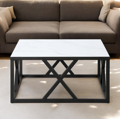 Table basse carrée en acier blanc et noir de 35 po