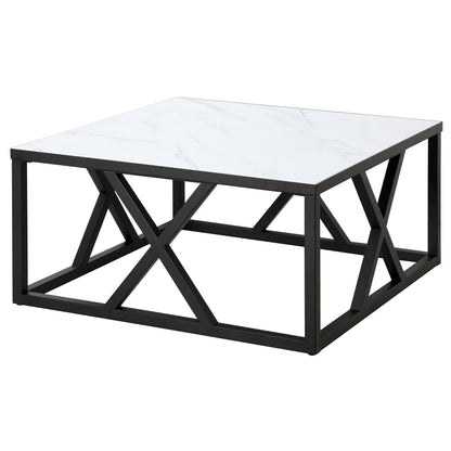 Table basse carrée en acier blanc et noir de 35 po