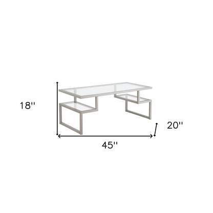 Table basse en verre argenté et acier de 45 po avec deux étagères