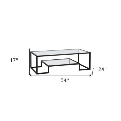 Table basse en verre noir et acier de 54 po avec étagère