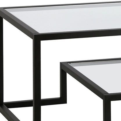 Table basse en verre noir et acier de 54 po avec étagère