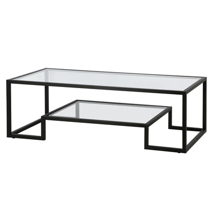 Table basse en verre noir et acier de 54 po avec étagère