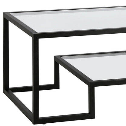 Table basse en verre noir et acier de 54 po avec étagère