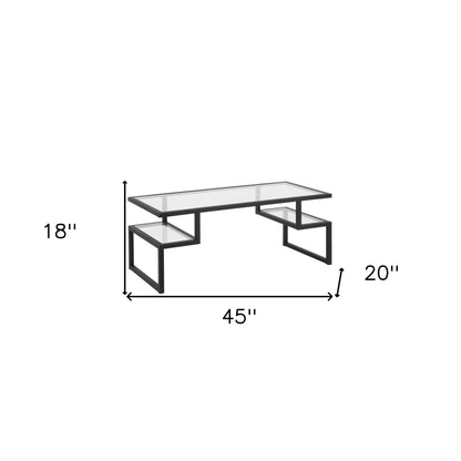 Table basse en verre noir et acier de 45 po avec deux étagères