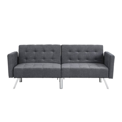 75" Dark Gray Linen Sleeper Sofa With Silver Legs