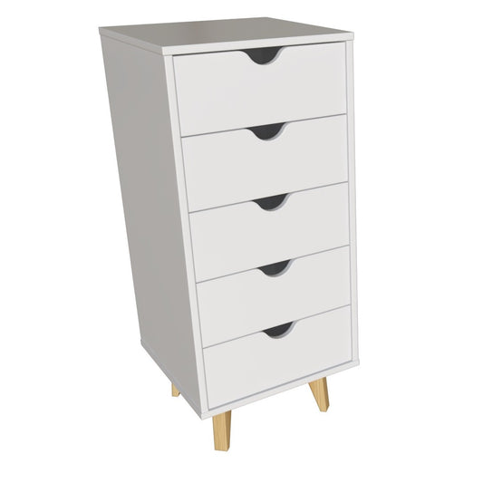 Commode à lingerie à cinq tiroirs en bois massif blanc de 16 po