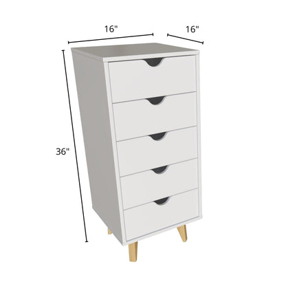 Commode à lingerie à cinq tiroirs en bois massif blanc de 16 po