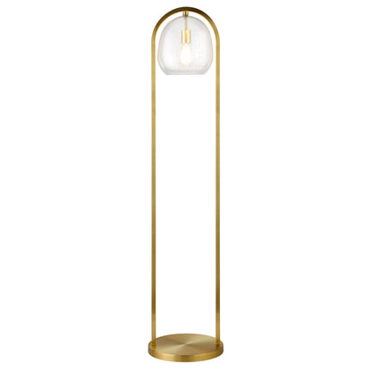 65" Brass Column Floor Lamp With Clear Seeded Glass Globe Shade