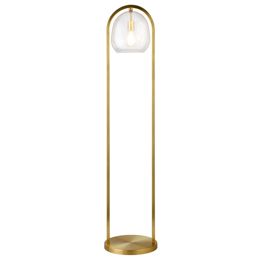 65" Brass Column Floor Lamp With Clear Seeded Glass Globe Shade