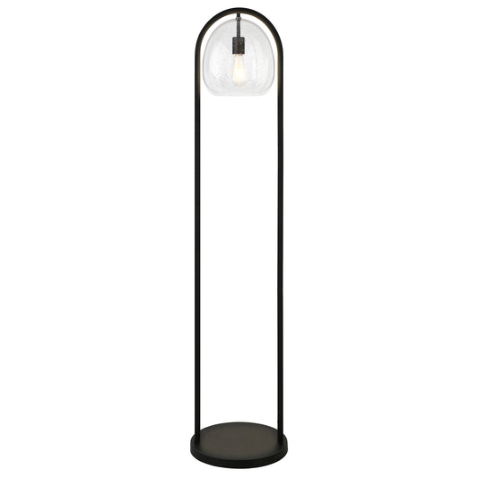 65" Black Column Floor Lamp With Clear Seeded Glass Globe Shade