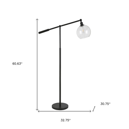 61" Black Reading Floor Lamp With Clear Seeded Glass Globe Shade