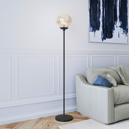 66" Black Floor Lamp With Gold Mercury Glass Globe