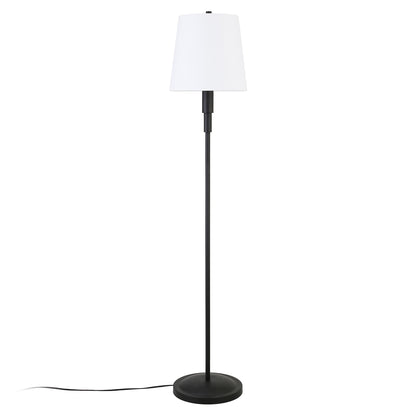 60" Black Floor Lamp With White Fabric Drum Shade