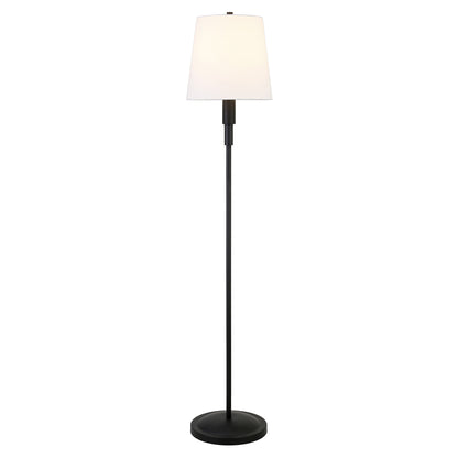 60" Black Floor Lamp With White Fabric Drum Shade