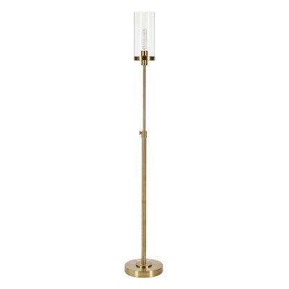 66" Brass Torchiere Floor Lamp With Clear Transparent Glass Drum Shade