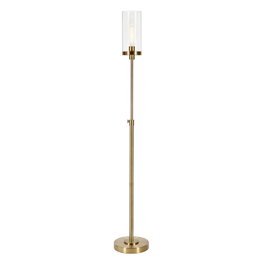 66" Brass Torchiere Floor Lamp With Clear Transparent Glass Drum Shade