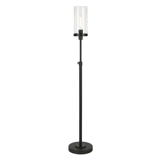 66" Black Adjustable Torchiere Floor Lamp With Clear Glass Cylinder Shade