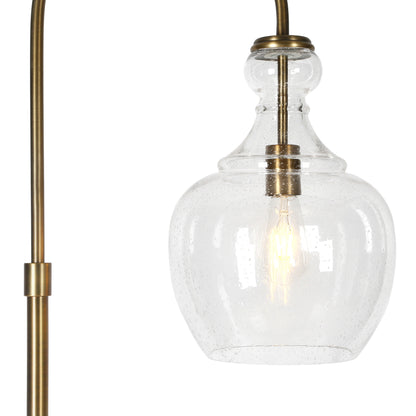 70" Brass Arched Floor Lamp With Clear Seeded Glass Dome Shade