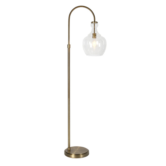 70" Brass Arched Floor Lamp With Clear Transparent Glass Dome Shade