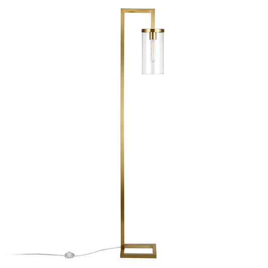 67" Brass Reading Floor Lamp With Clear Transparent Glass Drum Shade