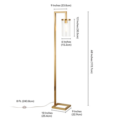 67" Brass Reading Floor Lamp With Clear Transparent Glass Drum Shade