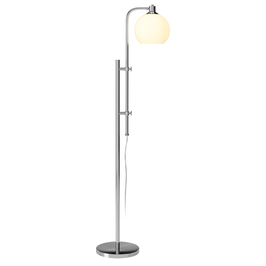 68" Nickel Adjustable Reading Floor Lamp With White Frosted Glass Globe Shade