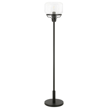 Lampadaire fantaisie noir de 62 po avec abat-jour en verre grainé transparent