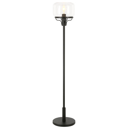 Lampadaire fantaisie noir de 62 po avec abat-jour en verre grainé transparent