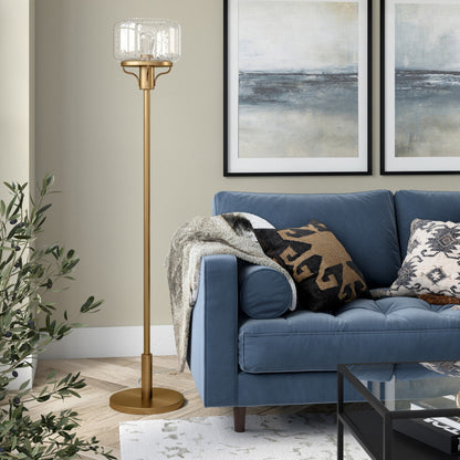 62" Brass Novelty Floor Lamp With Clear Seeded Glass Globe Shade