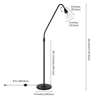 65" Black Reading Floor Lamp With Clear Transparent Glass Dome Shade