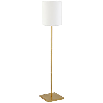 62" Brass Traditional Shaped Floor Lamp With White Frosted Glass Drum Shade