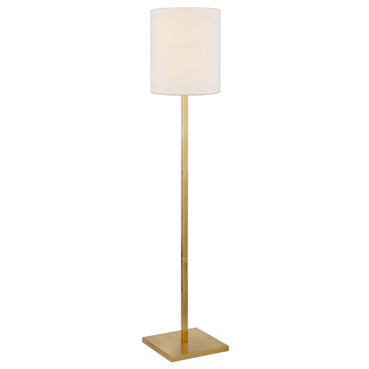 62" Brass Traditional Shaped Floor Lamp With White Frosted Glass Drum Shade