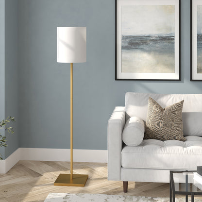 62" Brass Traditional Shaped Floor Lamp With White Frosted Glass Drum Shade