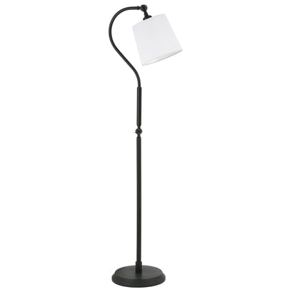 Lampadaire arqué noir de 57 po avec abat-jour tambour en verre dépoli blanc