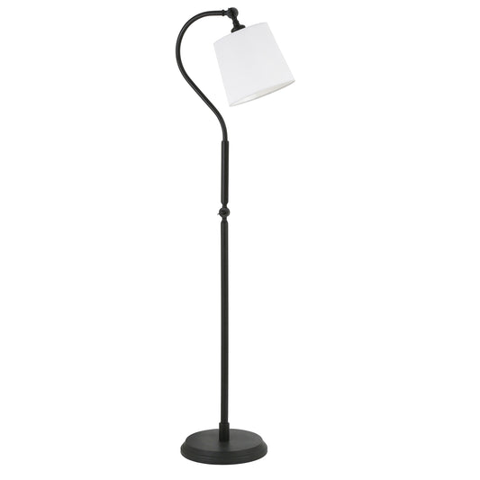 57" Black Arched Floor Lamp With White Frosted Glass Drum Shade