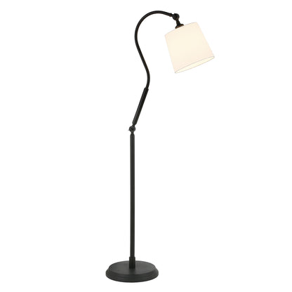 Lampadaire arqué noir de 57 po avec abat-jour tambour en verre dépoli blanc