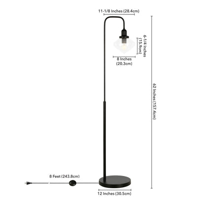 62" Black Arched Floor Lamp With Clear Transparent Glass Shade