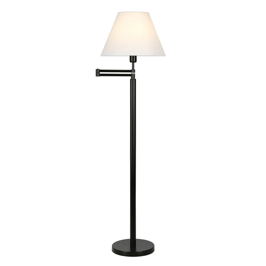 62" Black Swing Arm Floor Lamp With White Frosted Glass Empire Shade